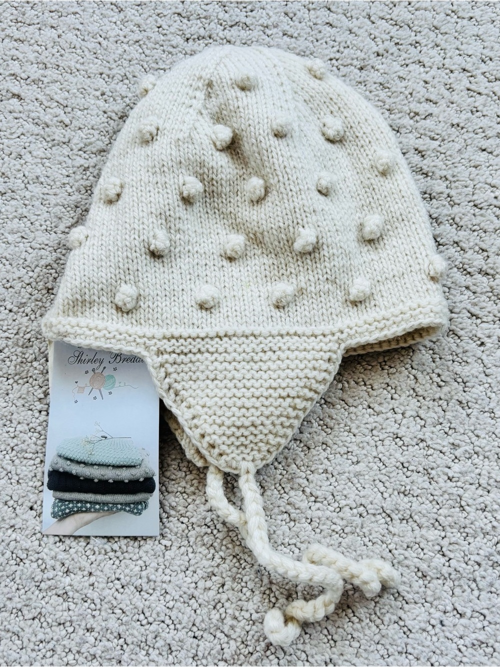 Shirley bredal bubble bonnet cotton Cream Knitted Pom-Pom smock hat